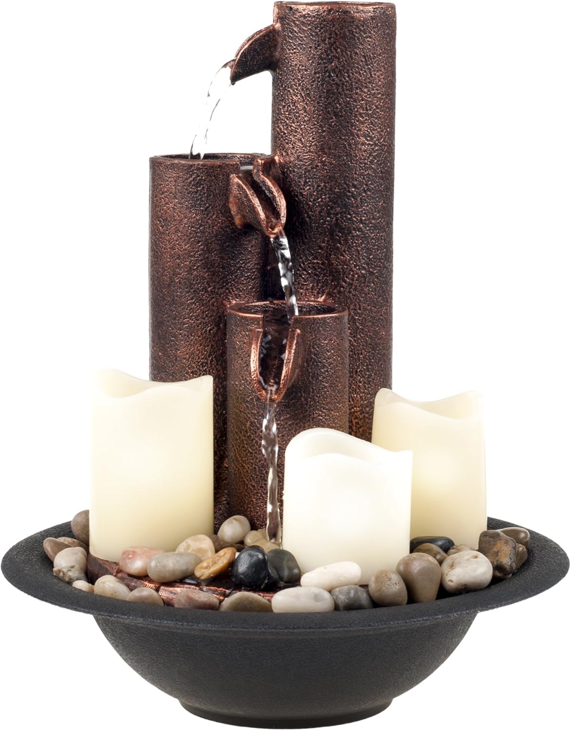 Indoor Water Fountain With LED Lights- Lighted Three Tier Soothing Cascading Tabletop Fountain With Rocks for Office and Home Décor By Pure Garden: Home & Kitchen