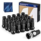 OMT M12x1.25 Lug Nuts with Cone Seat, 20pcs Lug Nuts Set with 1 Socket Key | Open End Wheel Lug Nuts Compatible with Infiniti Nissan Subaru Suzuki, 17mm Hex Black Finished