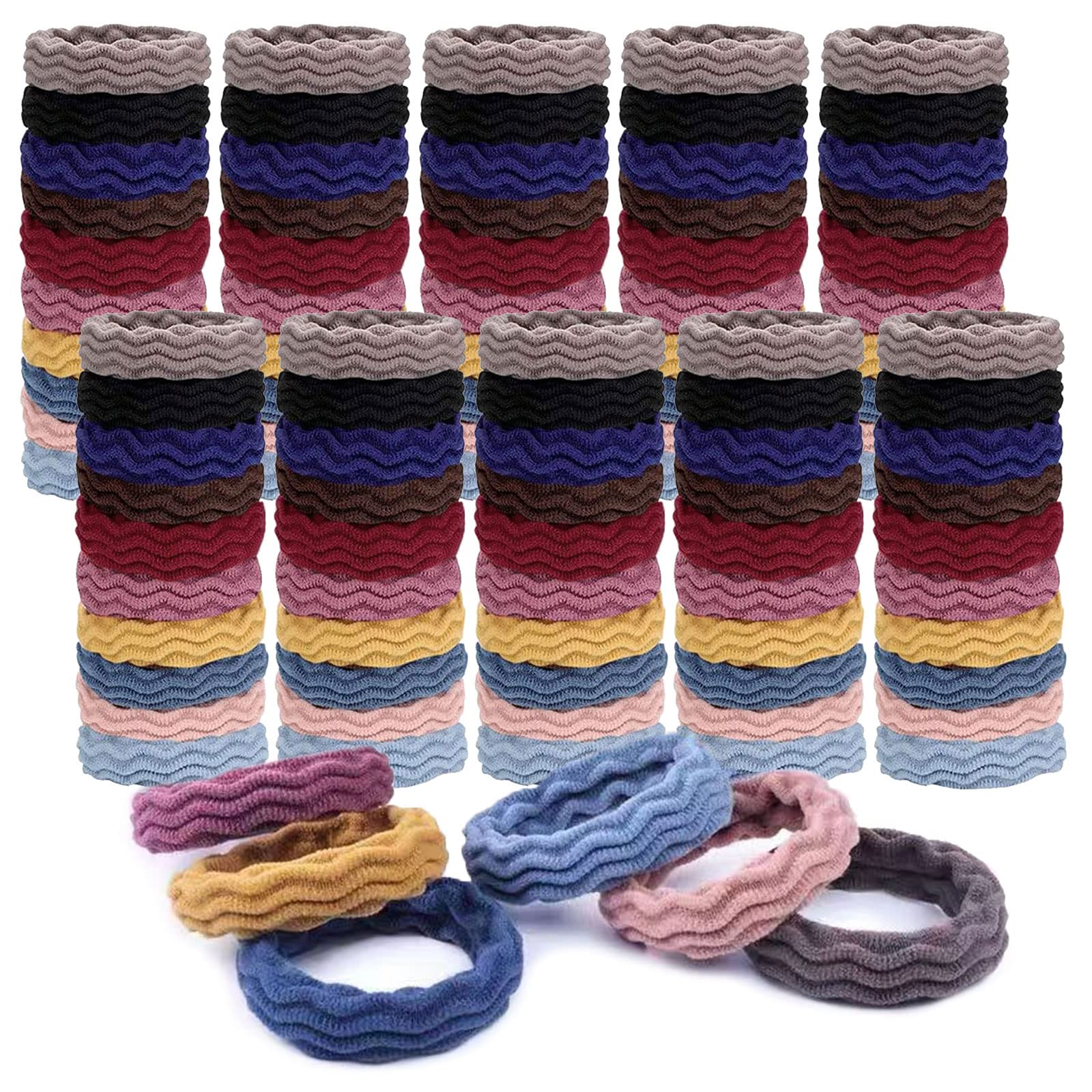 TSHAOUN 100 Pieces Seamless Hair Ties Women Girls Ponytail Holders Thick Elastic Hair Tie for Thick Heavy and Curly Hair Colorful Soft Ladies Hair Bobbles No Damage Stretchy Hair Bands (Multicolored)