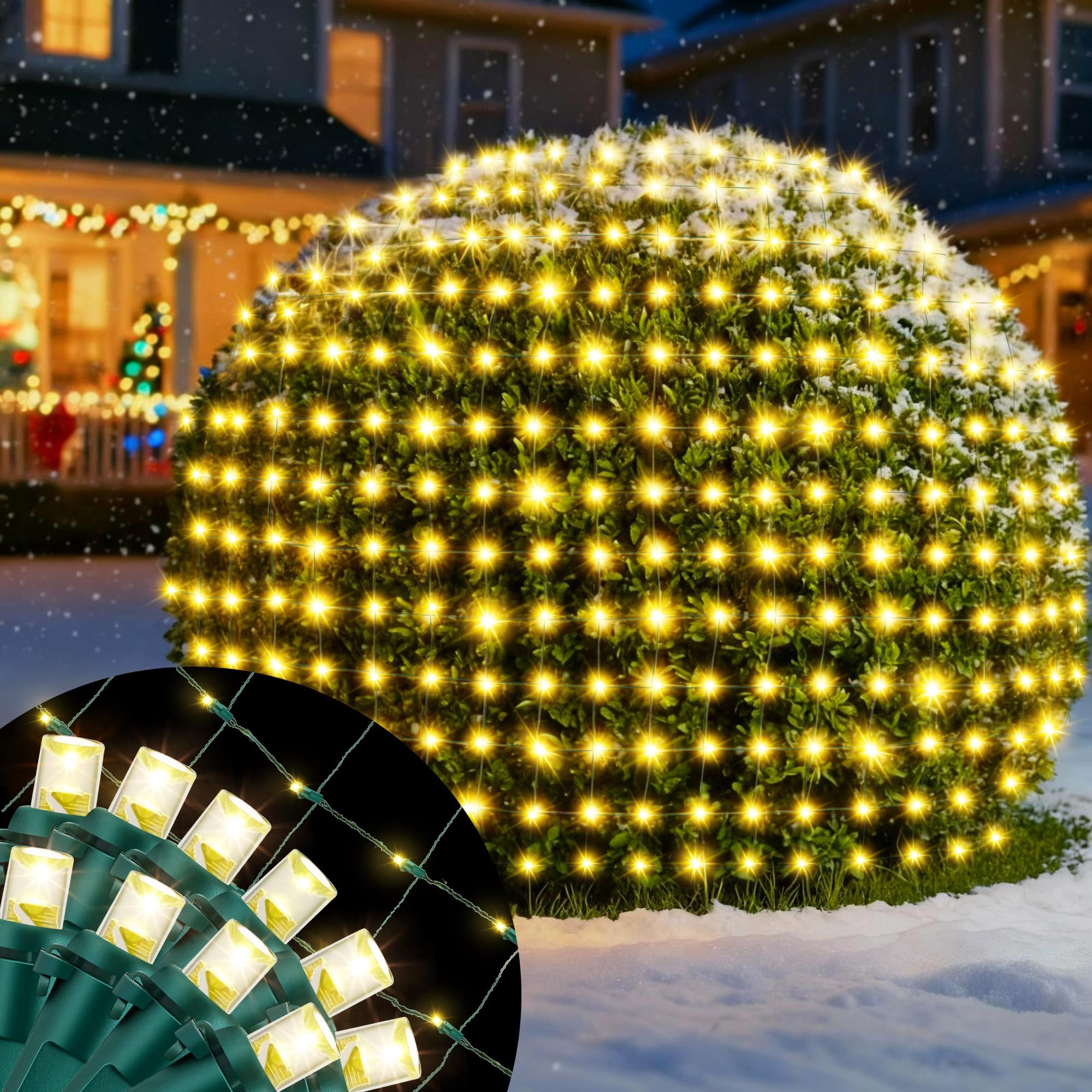 Photo 1 of 100 LED Christmas Net Lights Outdoor, Waterproof 4 x 6 Ft Outdoor Christmas Lights for Xmas Trees Decorations, Bushes,Shrubs, Connectable 5mm Net Lighting Warm White, Green Wire UL Listed, 1 Pack