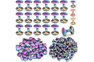 PECMER 70 Sets Rainbow 9mm Double Cap Rivets for Leather Crafting- Copper Tubular Fasteners for Crafts Leather Rivet Kit -Round Rapid Rivet for Fabric Purse Shoes Belts Repair