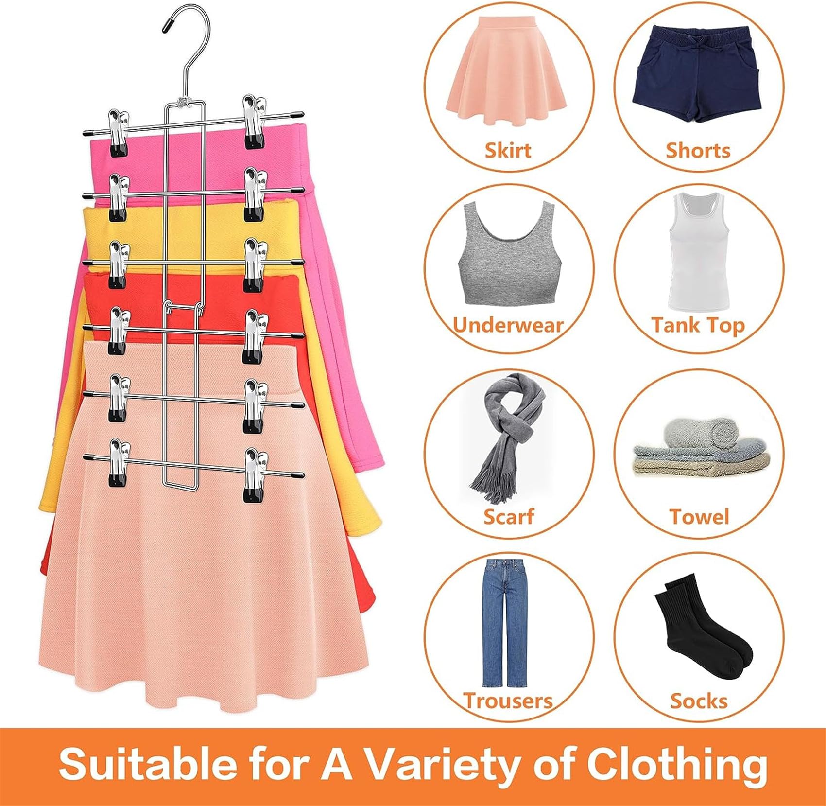 Hosenbügel Metall 3 Stück, Rockbügel Platzsparend, Kleiderschrank Organizer, rutschfest Faltbare Edelstahl Kleiderbügel für Hosen, Röcke, Jeans und Schals 7