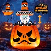 6 FT Animated Halloween Inflatable Pumpkin and Ghost Outdoor Decoration, Blow Up Skull Body Decorations with Built-in LEDs for Yard Decor,Lawn,Garden,Indoor, Outdoor Decors.