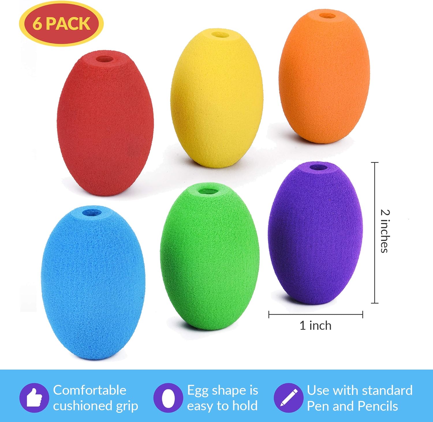 Special Supplies Egg Pencil Grips for Kids and Adults Colorful, Cushioned Holders for Handwriting, Drawing, Coloring - Ergonomic Right or Left-Handed Use - Reusable (6-Pack): Health & Personal Care
