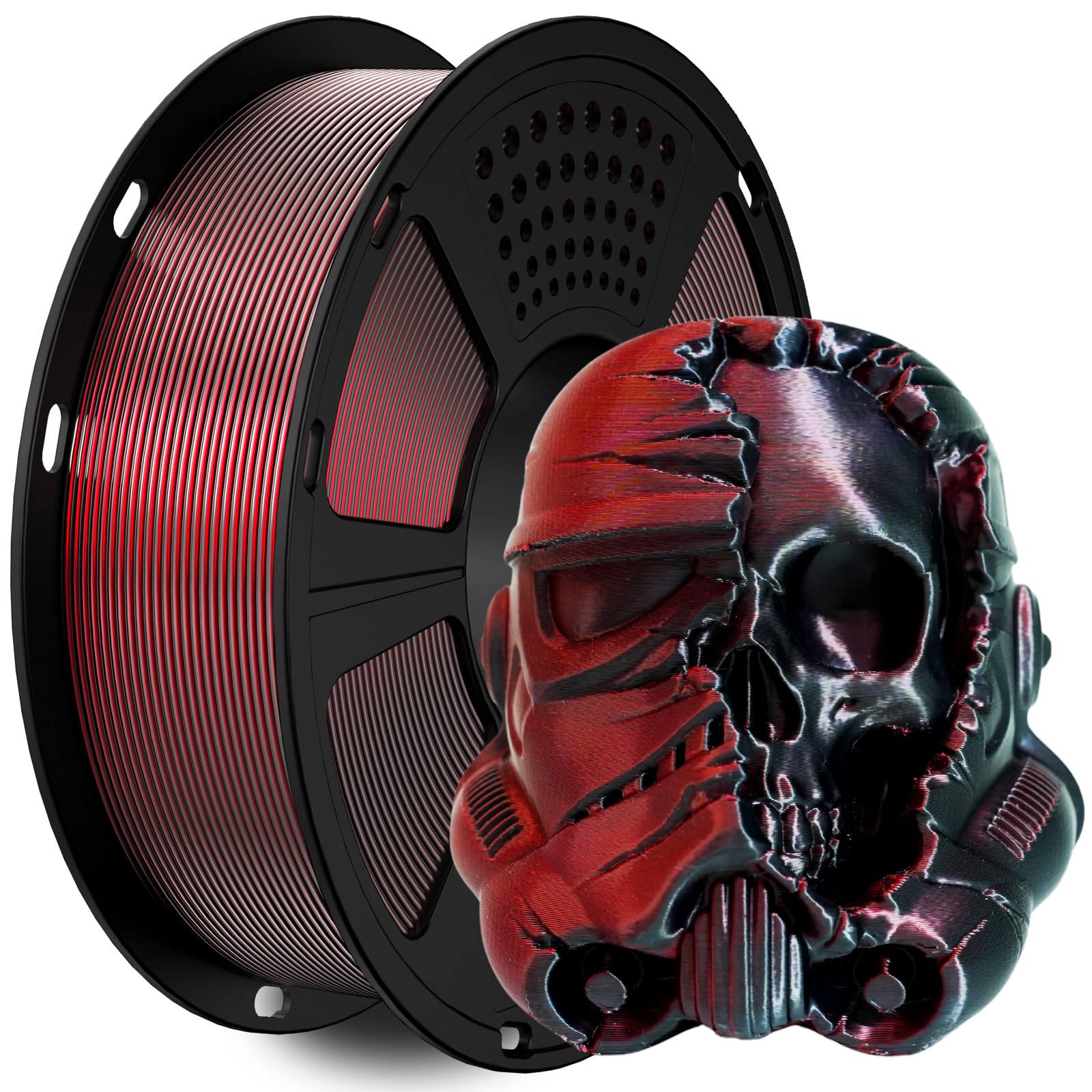 GIANTARM Dual Silk PLA Filament 1.75 mm, 3D Drucker PLA Silk Filament 1 kg/Spule, zweifarbig Rot+Schwarz