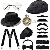 GIFIKOI 1920s Mens Costume Accessories Outfit Fedora Hat Vintage Roaring 20s Costumes Gangster Accessories for Gatsby Party