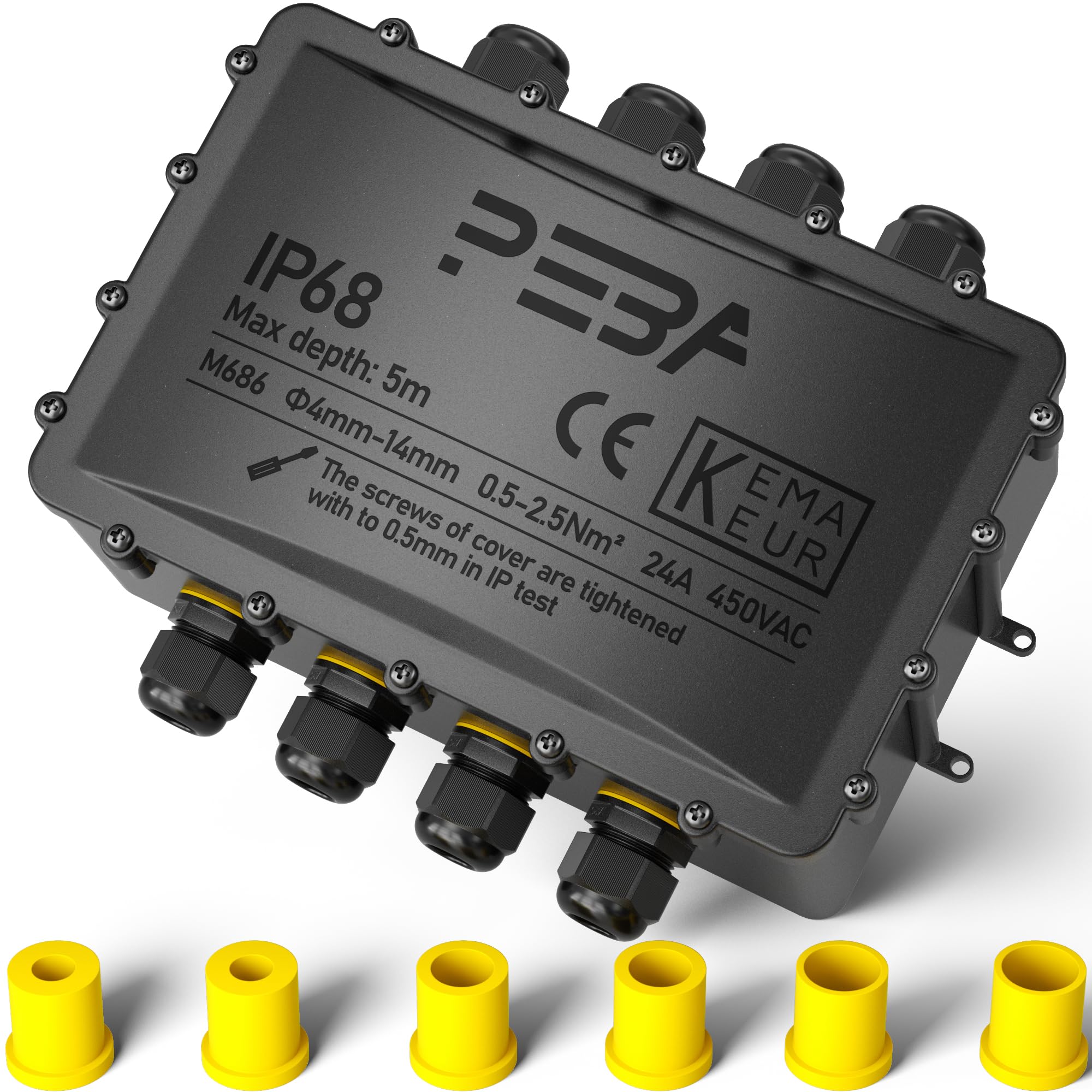 PEBA® IP68 Waterproof Junction Box,Waterproof Cable Connector Outdoor, 8-Way Outdoor Cable Connectors, Wire Connector,Extension Electrical Cable Protector for Cable Diameter Ø4mm-14mm Black — image 1