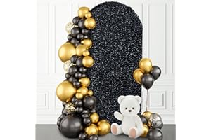 SaitiMade 7.2 FT Bling Arch Backdrop Cover, Black Sequin Wedding Arch Stand Cover, Round Top Fitted Chiara Backdrop Cover for Birthday Party Ceremony Baby Shower Banquet Decoration