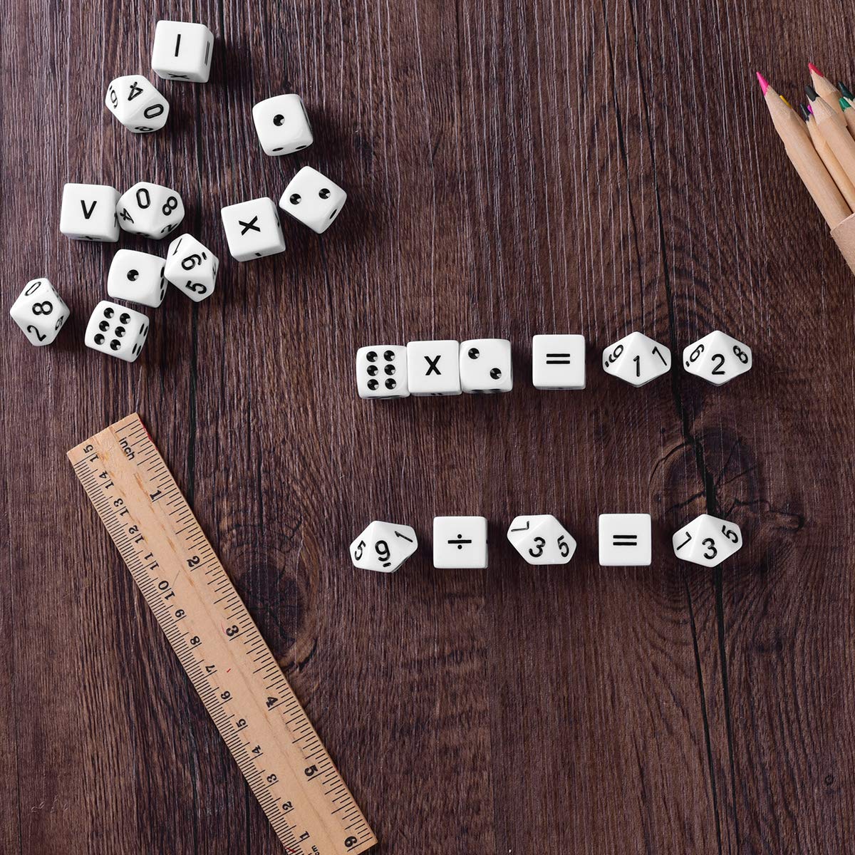 Teaching Dice 16mm Math Game Set for Kids 8-12: Acrylic Material (10 Piece Math Operation + Number + Dot Dice)