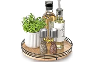 10" Lazy Susan Oak Wood Turntable Organizer for Cabinet, Round Wooden Farmhouse Lazy Susan Organization and Storage for Dinin