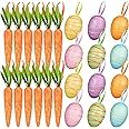 YBB 24 PCS Easter Egg Carrot Ornament, Foam Glittering Hanging Eggs Carrots for Easter Party Supplies Tree Decoration