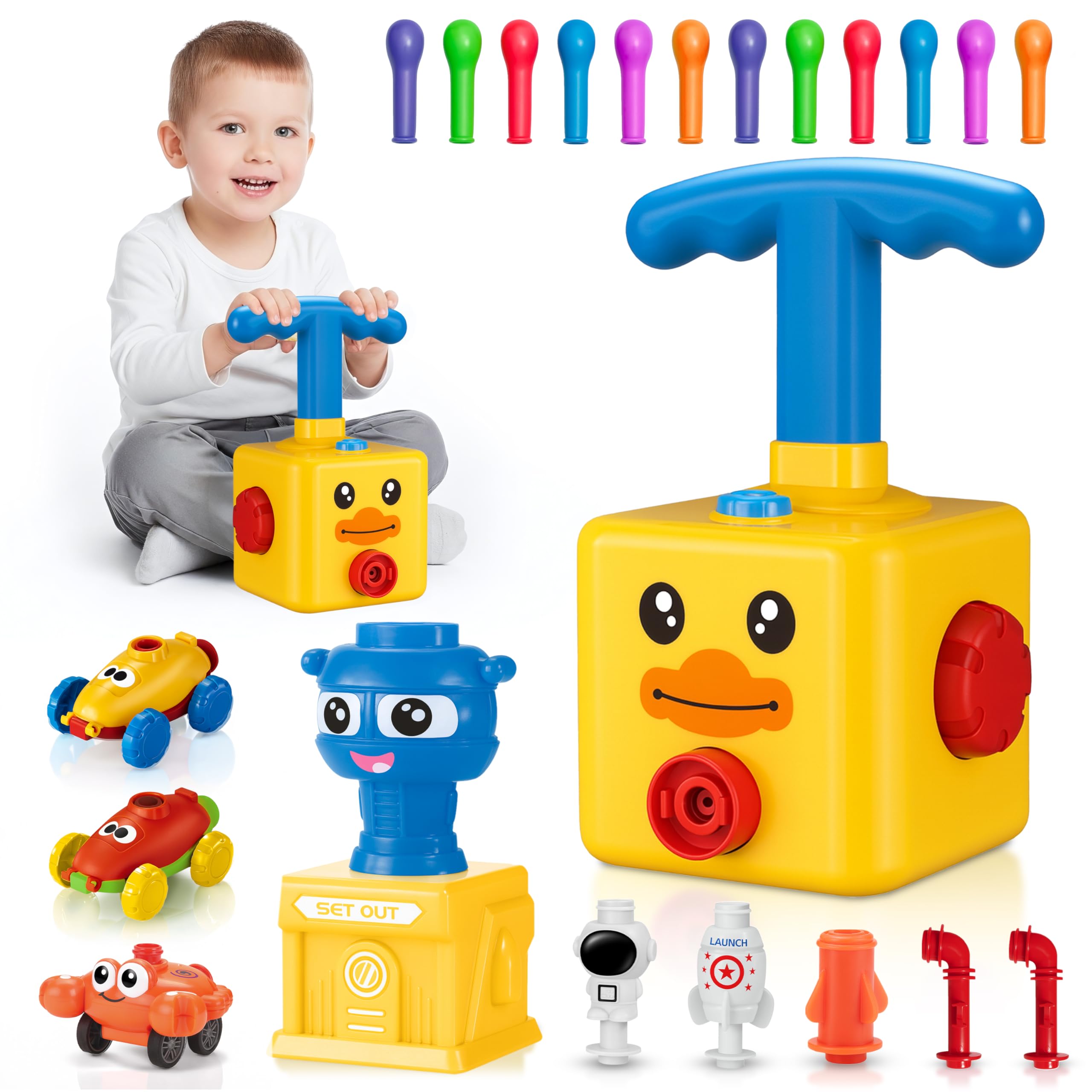 Pathosio Pets Balloon Car Toy Pump Set for Kids – Ideal Holiday Gift Toy Power Launcher, Balloon Launcher Toys for Kids (Yellow Duck)