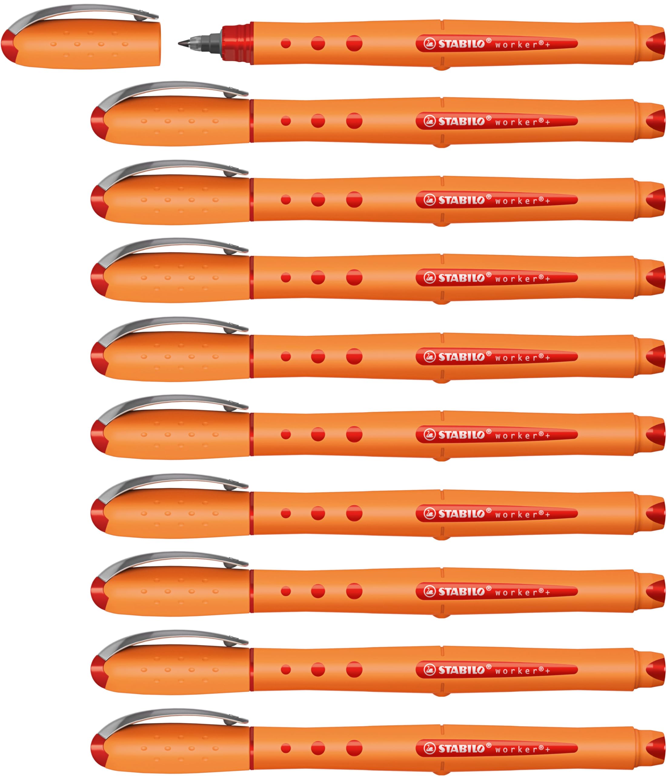 STABILO Rollerball worker+ Medium - Box of 10 - Red