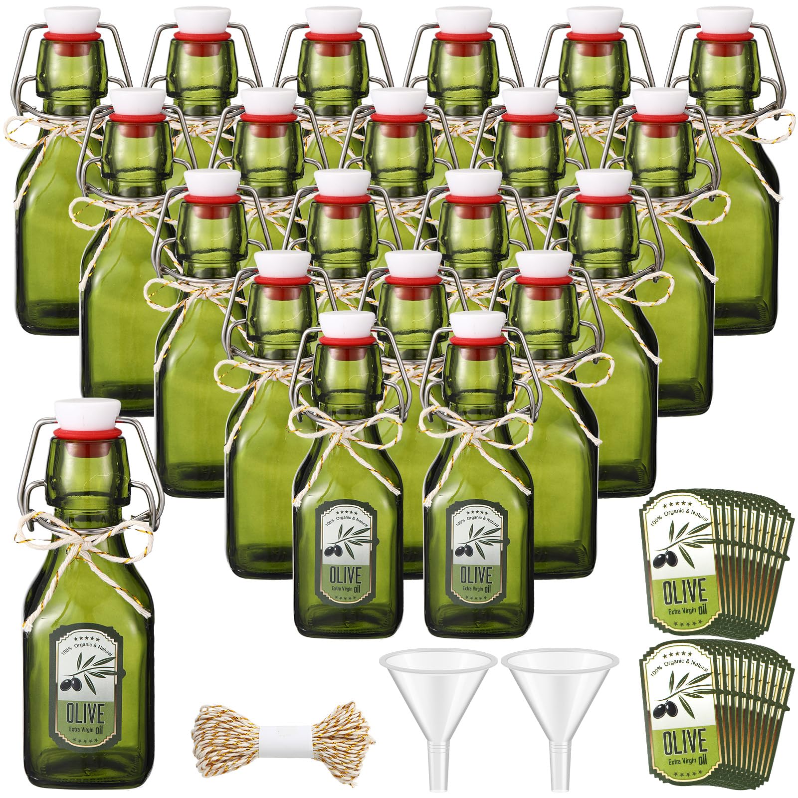 Photo 1 of **************MISSING 7***********
Queekay 20 Pack Mini Swing Top Glass Bottles for Vanilla Extract Homemade Olive Oil Bottles with Lids Airtight Cap Lids Labels for Wedding Baby Shower Favors(Olive Pattern,120ml)