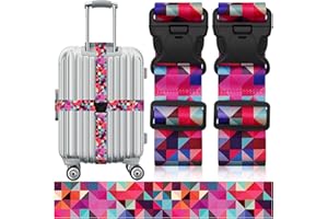 LEEHOOM Travel Belt for Luggage Straps, Personality Pattern Luggage Straps for Suitcases with Quick Release Buckle, Adjustable Nylon Strap Cross Suitcase Belt, 1.96 in W x 6.5 ft L, 2 Pack - Pink Triangle