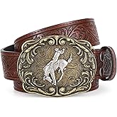 SANSTHS Cowboy Western Belts for Men Women Western Cowboy Buckle Belt Country Cowgirl Mens Leather Belt for Jeans Gifts