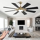 Dawn Whisper 60 Inch Black and Gold Ceiling Fans with Lights and Remote 6 Speed Reversible DC Motor Modern LED Ceiling Fans for Bedroom Living Room