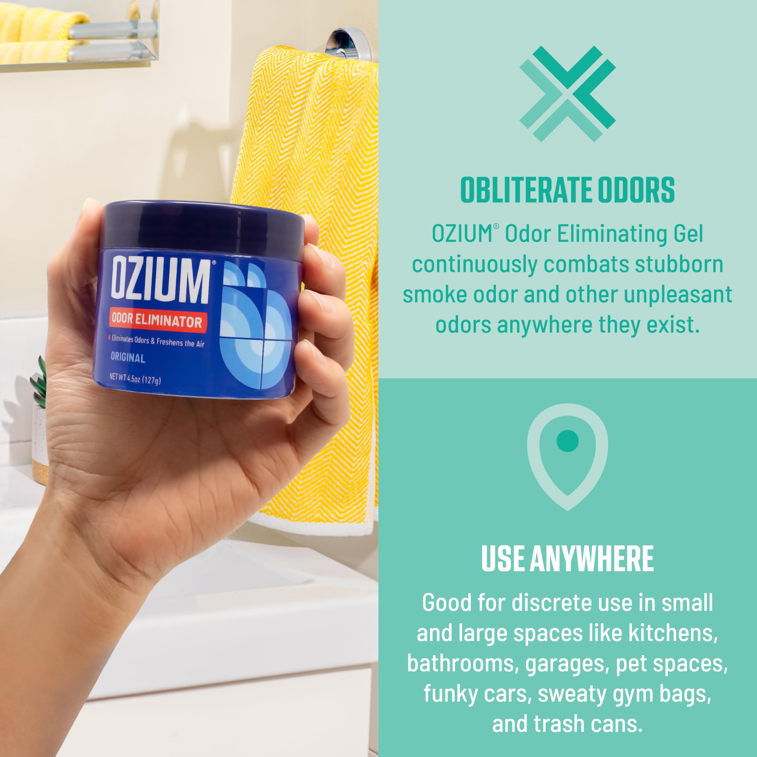 Ozium 4.5 Oz. Odor Eliminating Gel for Homes, Cars, Offices and More, Outdoor Essence, 4 Pack