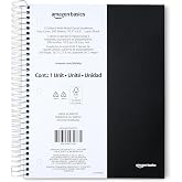 Amazon Basics Wide Ruled Spiral Notebook, Poly Cover, 5 Subject, For Work and School, 200 Sheets, 8.5" x 10.5", Black, 1-Pack