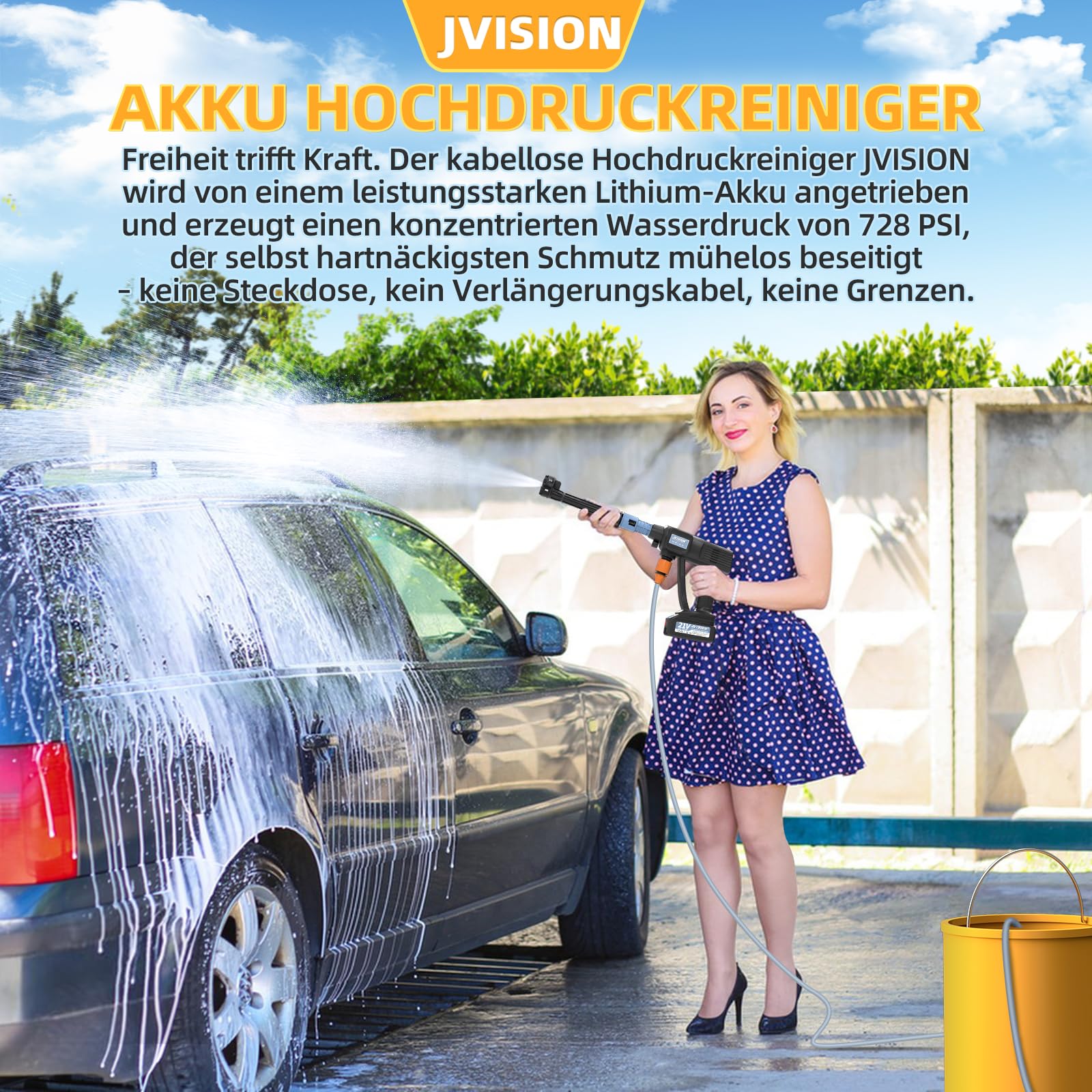 JVISION Akku Hochdruckreiniger mit 2 Akkus und 6-in-1 Düse 2