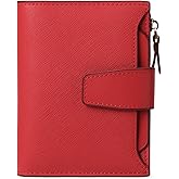 GOIACII RFID Women's Wallet Small Ladies Credit Card Holder Leather with Zipper Pocket 4 ID Windows Cross Grain Red