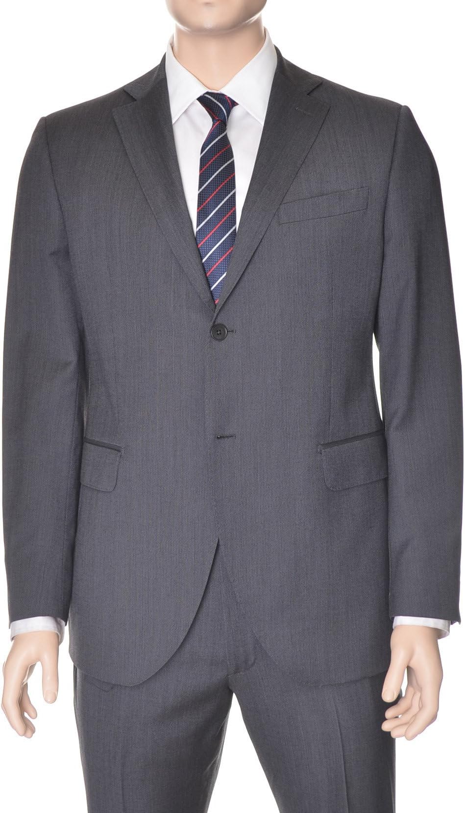 Lubiam Studio Slim Fit Grey Textured Two Button Wool Suit Made in Italy