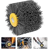 Shineboc Abrasive Nylon Wire Drawing Brushes, 80 Grit 120x100mm Wheel Drum Burnishing Tool Polishing Brush Wooden Wheels for 
