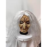 ZDOVLZZPON Old Lady Witch Latex Mask with White Hair &ndash; Realistic Halloween Costume Mask for Masquerade Party, Warty Nose &amp; Chin Mole