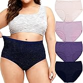 WhilyeePam Women's Underwear Cotton Plus Size XL-5XL Briefs Ladies Panties Mid Rise Pantys for Women 4-Pack