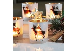 SHMILMH Christmas Votive Candle Holders Set of 4, Gold and Silver Glass Tealight Candle Holders for Xmas Table Centerpiece Decorations, Christmas Candle Jar for Candle Making