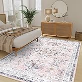 LIVEBOX Washable Rugs 8x10 for Living Room, Boho Large Bedroom Rug 8x10, Soft Pink Floral Rug Non Slip, Low Pile Indoor Carpet for Girls Room Playroom Nursery, Blush/Pink