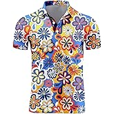 Men's Disco Hip Hop Vintage Shirts Funny Beach Dry Fit Retro Paisley Tops 80s Flower Blue S