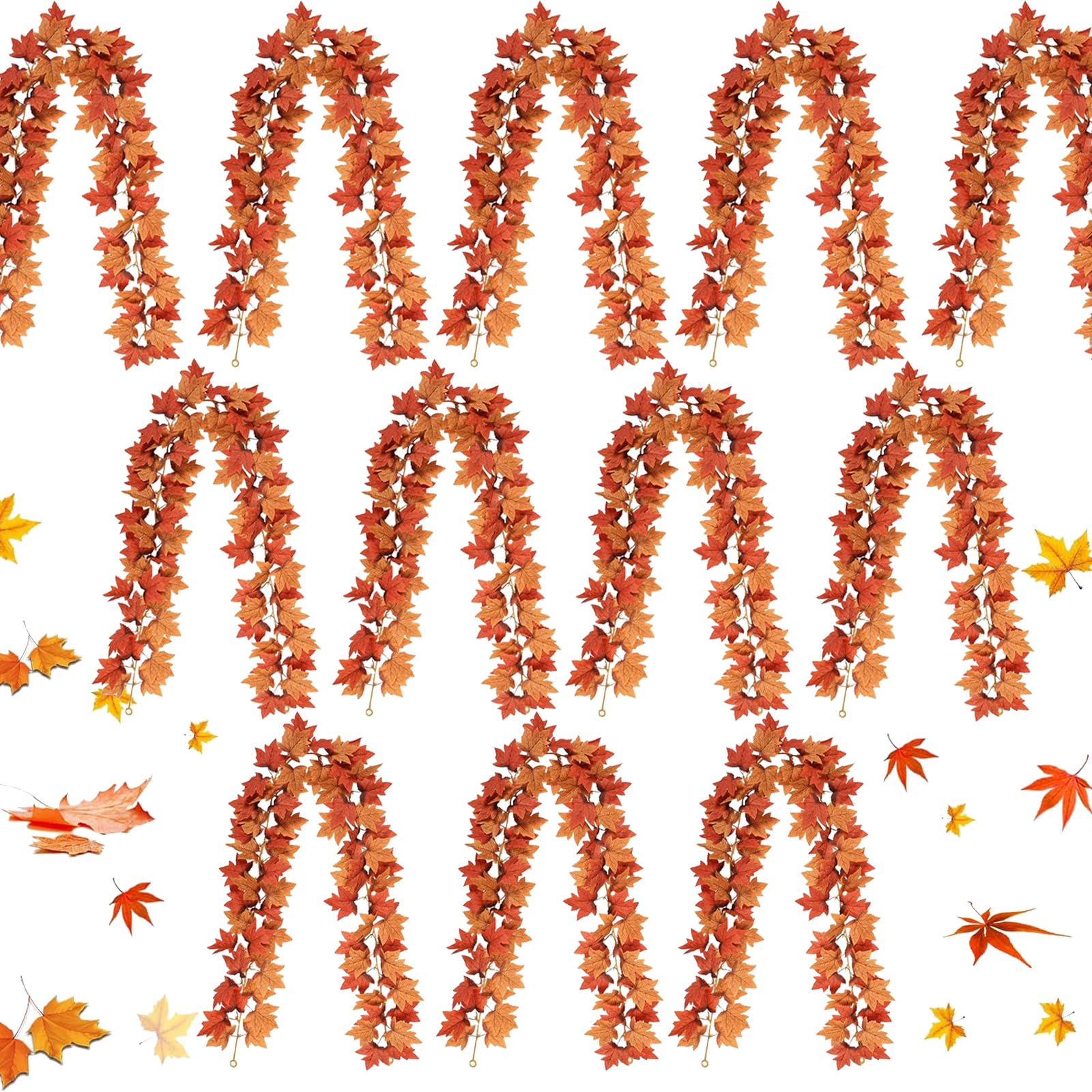 Photo 1 of 16 Pack 5.7Ft Fall Garland Maple Leaves Garlands Maple Leaf Autumn Garland Hanging Fall Vines Decorations Halloween Thanksgiving Decor for Table Front Door Home Wedding Fireplace Party