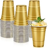 LANLISA 50 Gold Plastic Cups, 16 oz Disposable Cups, Drinking Cups For Birthday Party Supplies, Graduation, Thanksgiving Decorations, Harvest, Fall, New Years
