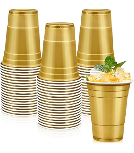 Amazon.com: WYTAOHZL 100 Pack Gold Plastic Cups 16 OZ Gold Disposable Cups  for Party Drinking Cup Disposable Cup for Wedding Parties Picnic : Health &  Household