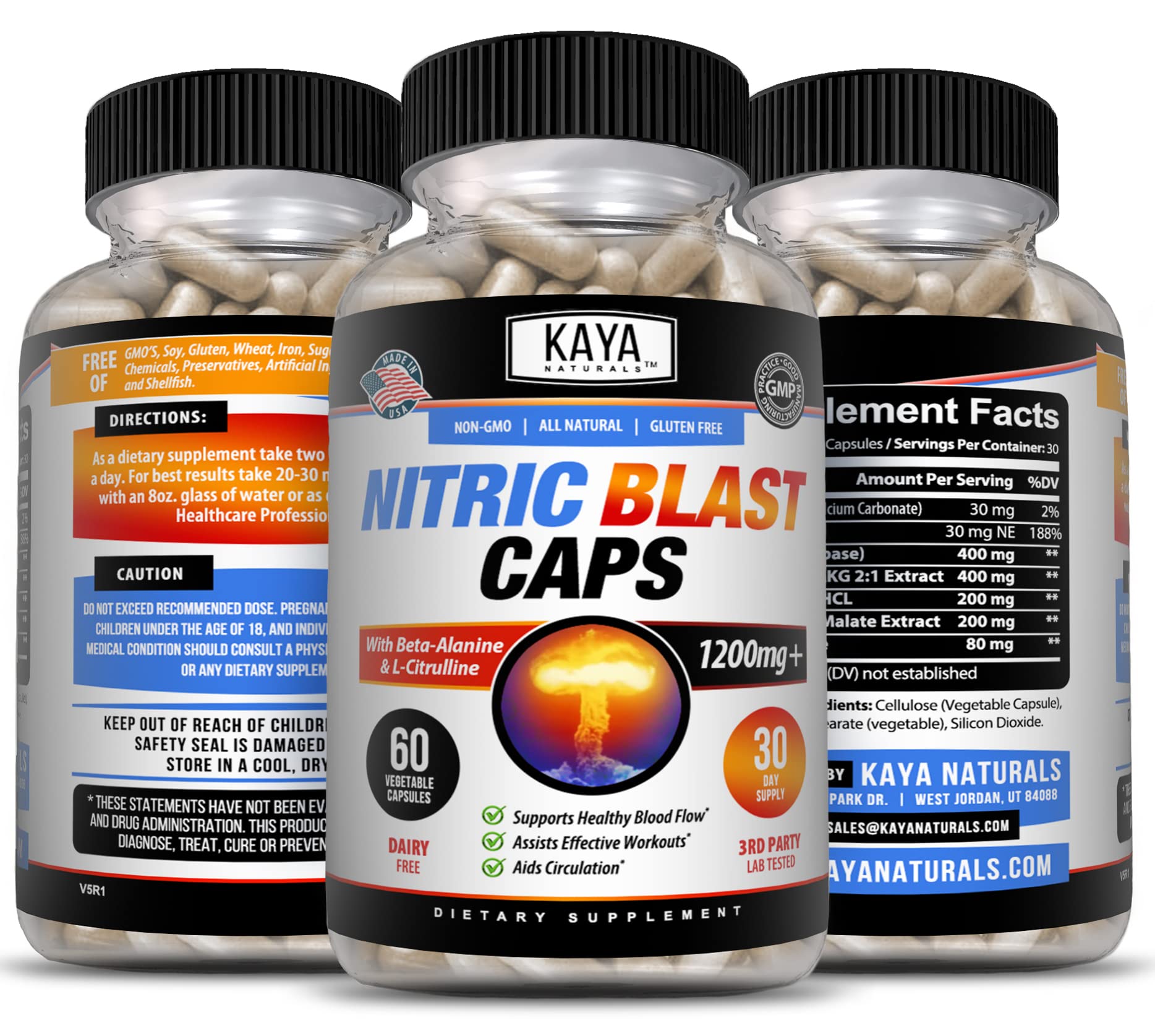 Kaya Naturals - Nitric Blast Potent All-Natural Herbal Supplement for Maximum Health Benefits | Pre-Workout | Increased Energy | Improved Nighttime Performance (60 Count (Pack of 1)