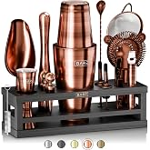 BARE BARREL&reg; Mixology Bartender Kit Bar Set | 16-Piece Cocktail Shaker Set | Martini Barware Mixing Tools for Home Bartending | Incl. 35 Recipe Cards | Gift Set (28oz Boston Shaker, Copper/Black)