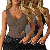 Yearntown 3 Pack Women's Thermal Tank Tops Fleece Sleeveless Undershirts Cotton V Neck Ribbed Camisole Vest Underwear Winter
