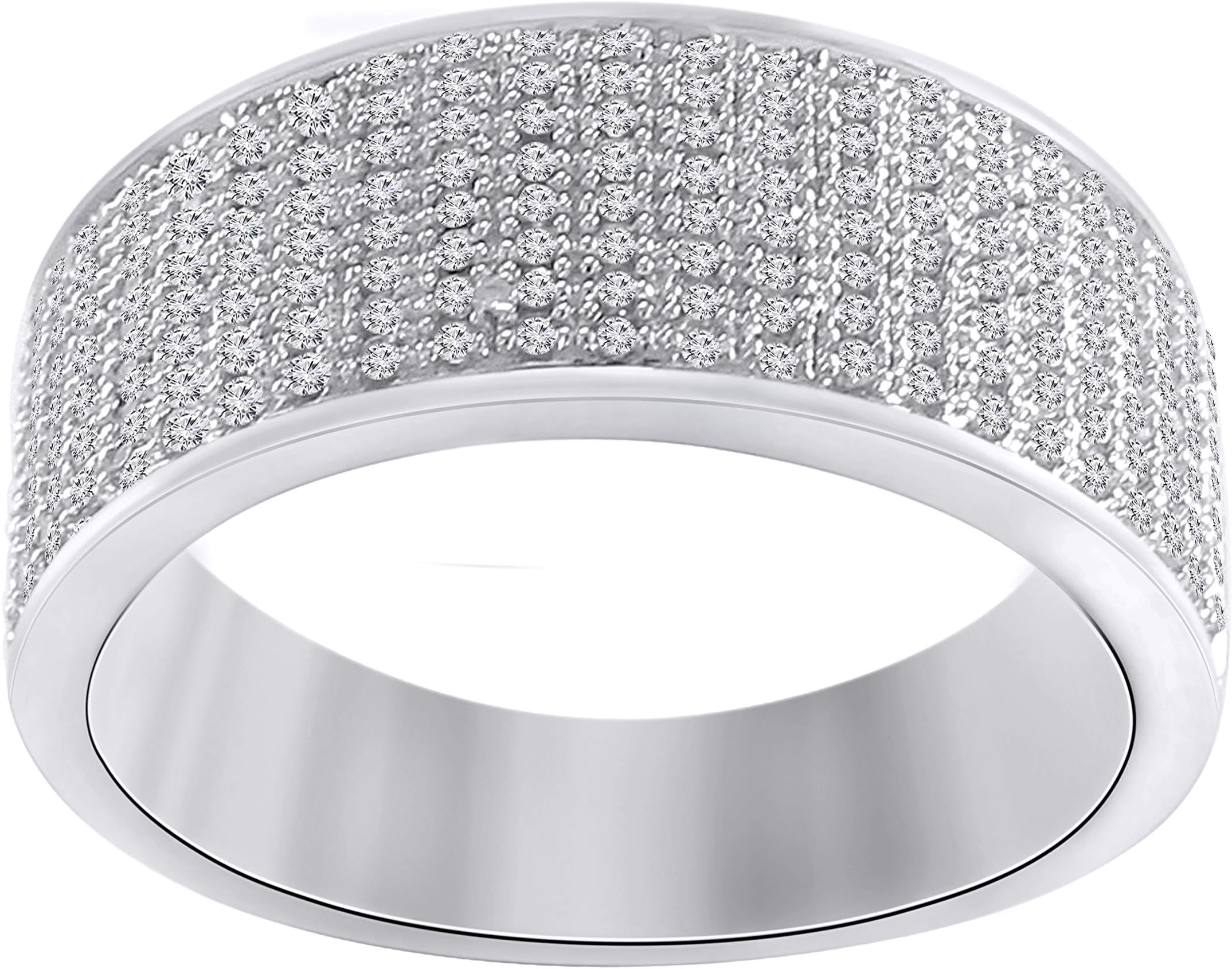 0.48 CT Round Cut Diamond in 14K White Gold Fn Mens Wedding Ring