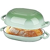 VORRINGARD Enameled Cast Iron Sourdough Bread Oven, Dutch Oven, Loaf Cast Iron Bread Pan for Homemade Bread Baking, Meatloaf Pan with Lid, 7QT, Green