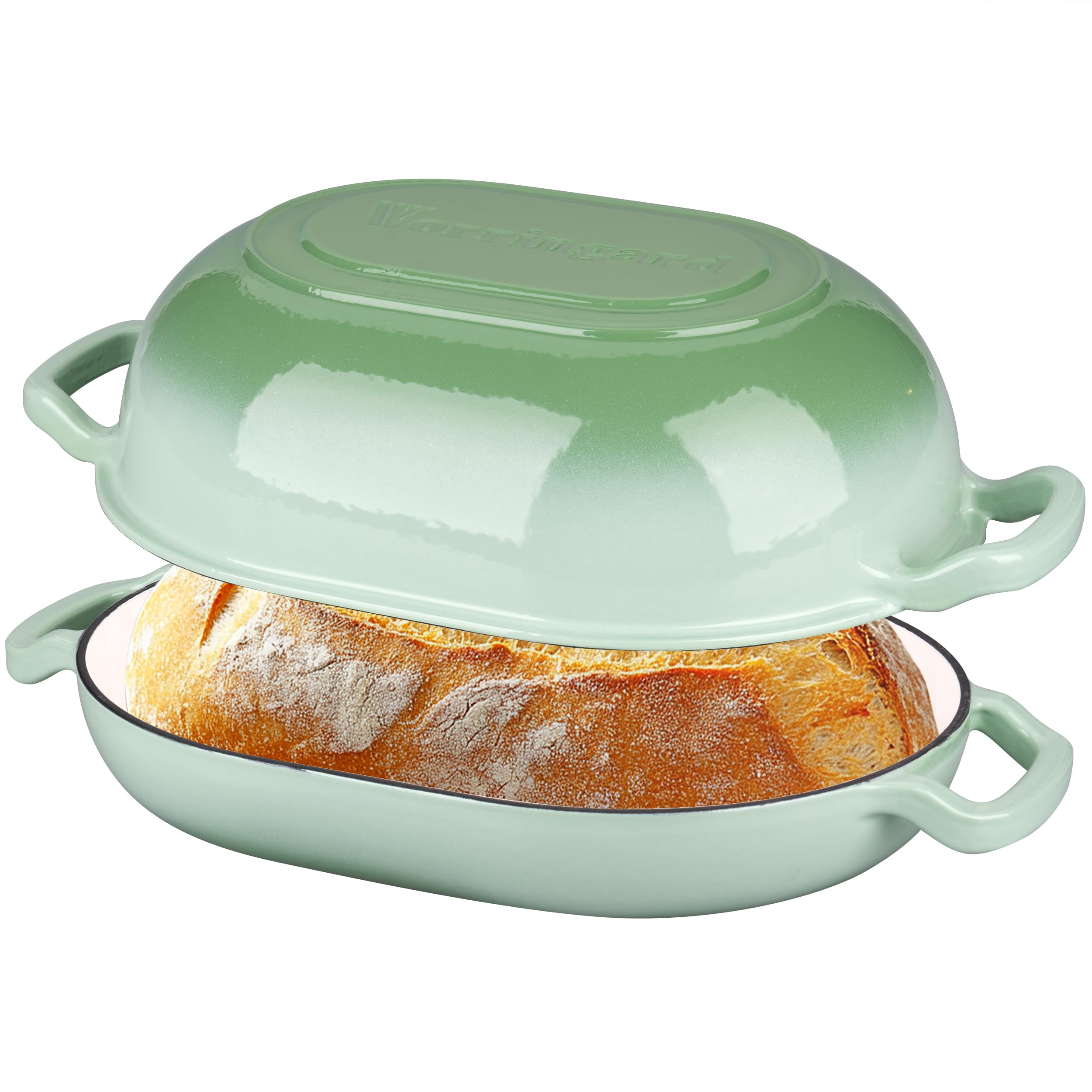 Photo 1 of VORRINGARD Enameled Cast Iron Sourdough Bread Oven, Dutch Oven, Loaf Cast Iron Bread Pan for Homemade Bread Baking, Meatloaf Pan with Lid, 7QT, Green