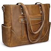 S-ZONE Genuine Leather Tote Bag for Women Large Shoulder Purses Work Handbags with Crossbody Strap Vintage
