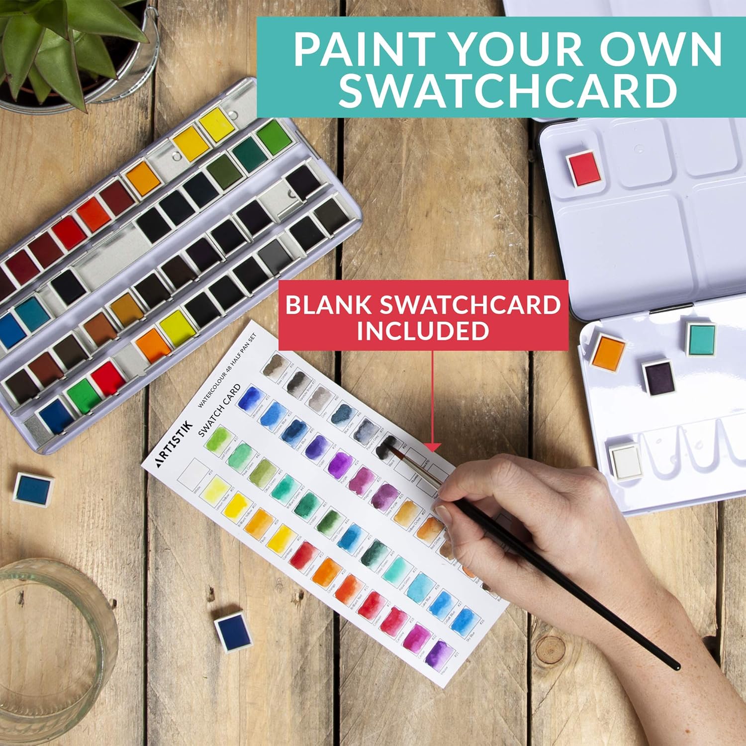 48 Half Pan Watercolour Paint Set, Premium Assorted Vibrant Colour Paints - Image 4