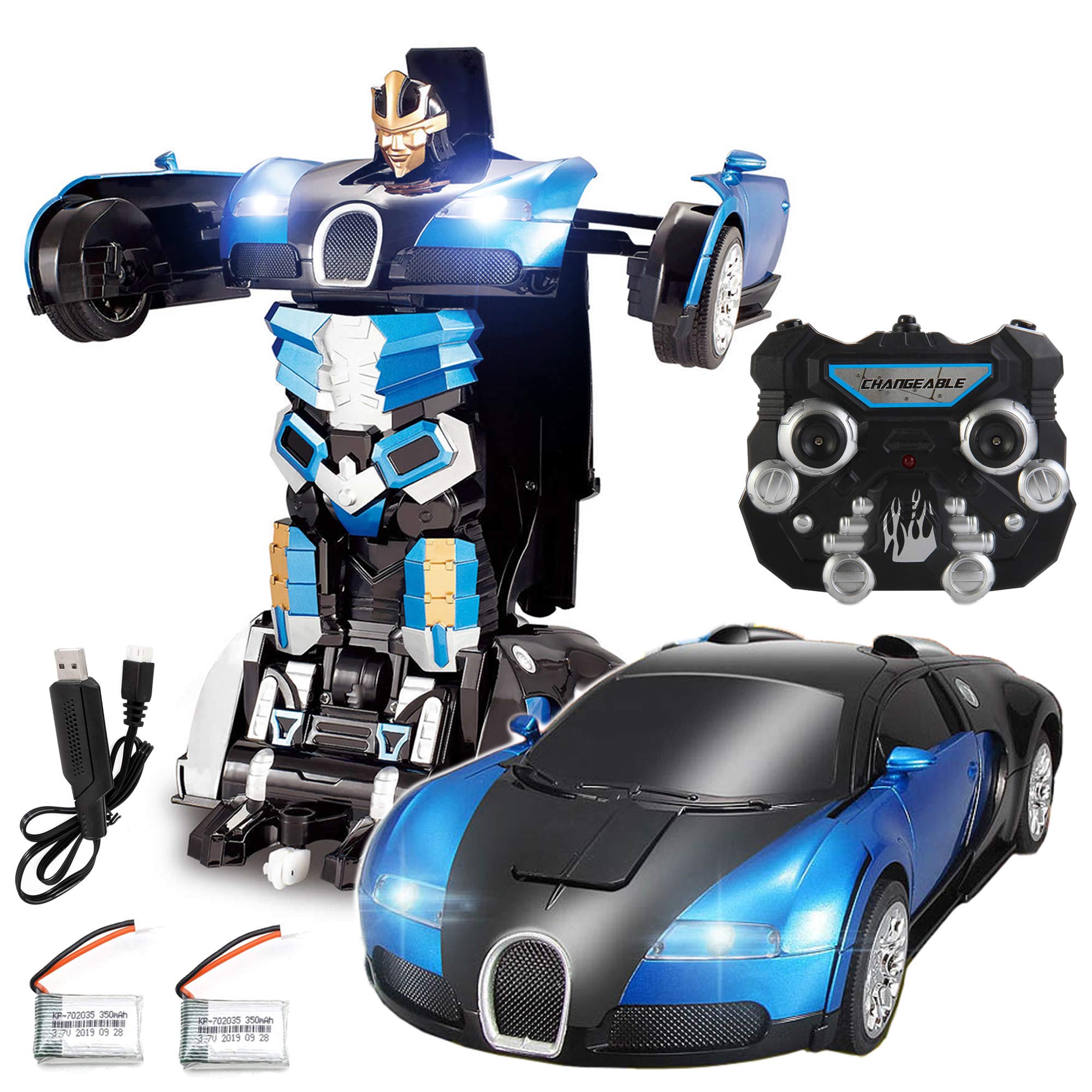 Playtech Logic Transformers 2.4Ghz Auto Bot RC Car & Robot Toy - Talking, Sound FX, Lights, One Touch Transform, Rechargeable, Blue