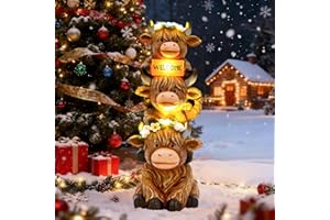 twinbling Christmas Highland Cow Statue Solar Outdoor Decor with Flower Decoration Garden Highland Cow Decor Birthday Gifts for Women Mom Winter Highland Cows Figurine for Yard Garden Lawn Decor