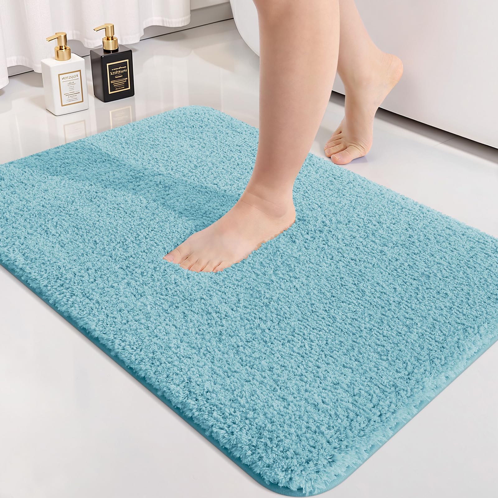 smiry Microfiber Bath Mat 50 x 75 cm, Non-Slip Super Absorbent Bathroom Mat, Extra Soft Machine Wash and Dry, Non-Shedding Bath Mats For Bathroom, Spa Blue — image 1
