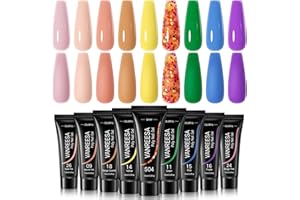 VANREESA Poly Nail Gel Kit 9 Pcs Poly Nail Gel Colors Nude Yellow Red Green Purple Blue Pink Glitter Poly Nail Gel Poly Extension Gel Nail Kit Gifts for Women DIY at Home