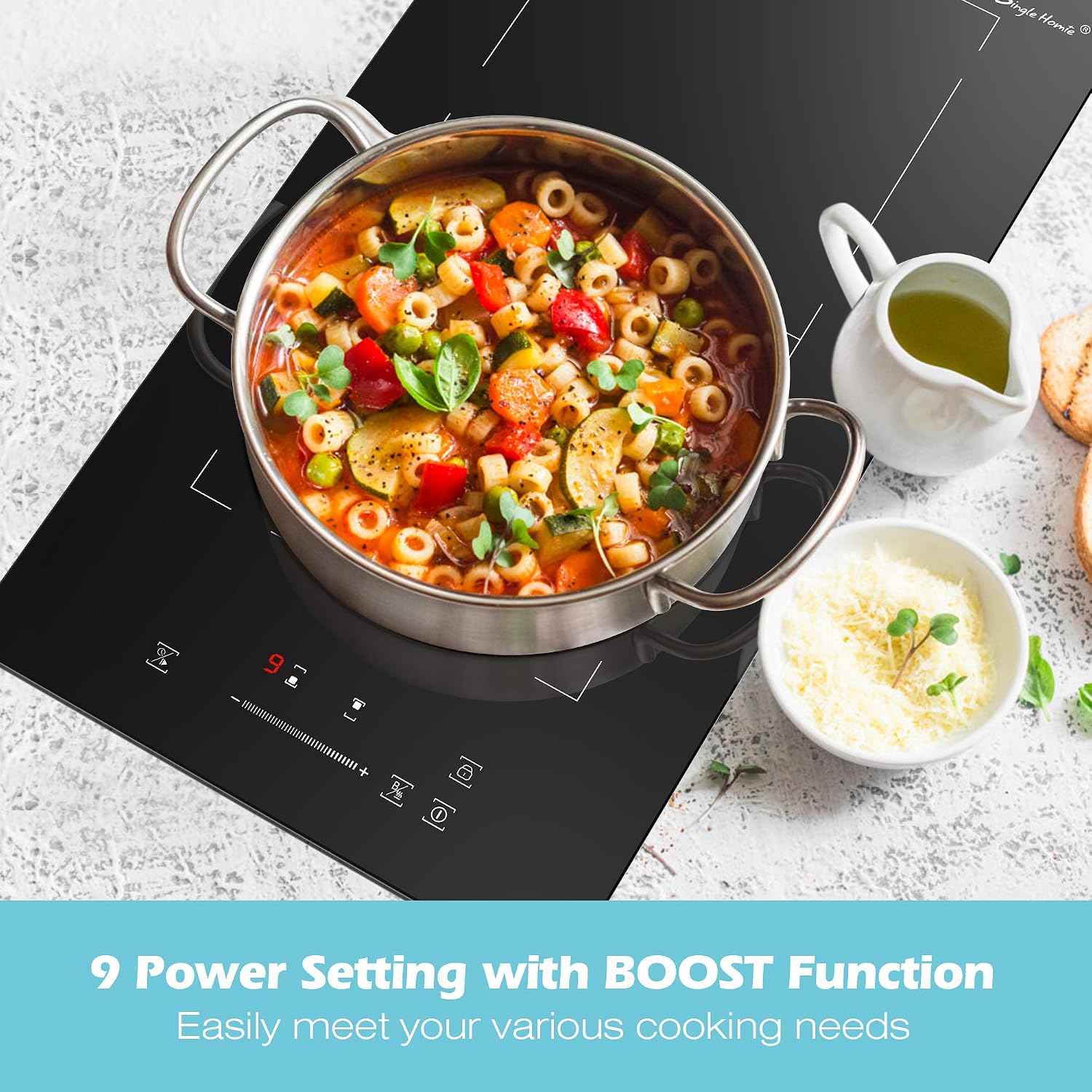 Induction Hob, Plug in Electric Cooktop 2800W 13Amp, Flex Zone for BBQ Function Built-in 2 Burner Hobs 30cm, Shiny Black 220~240V - Image 5