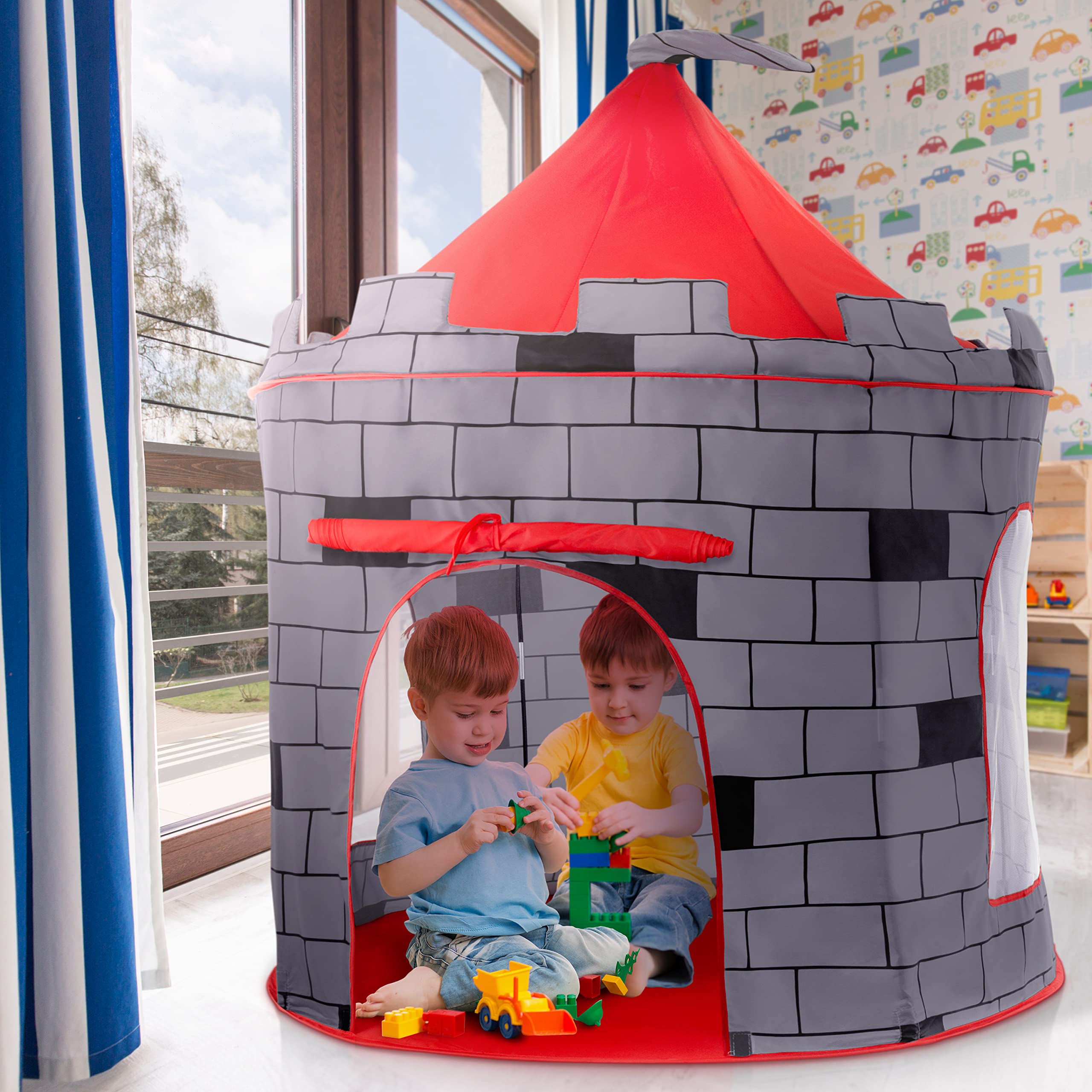 Play22 Kids Play Tent Knight Castle - Portable Pop Up Tent - Foldable into Carrying Bag - Childrens Play for Indoor & Outdoor Use - Playhouse for Boys & Girls