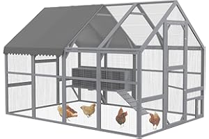 PawHut Large Chicken Run, Wooden Chicken Coop with Waterproof & Anti-UV Cover, Split Door, 4 Nesting Boxes, Roosting Bar, Walk-in Chicken Pen for 8-12 Chickens, for Backyard, Farm, 9' x 6' x 6'